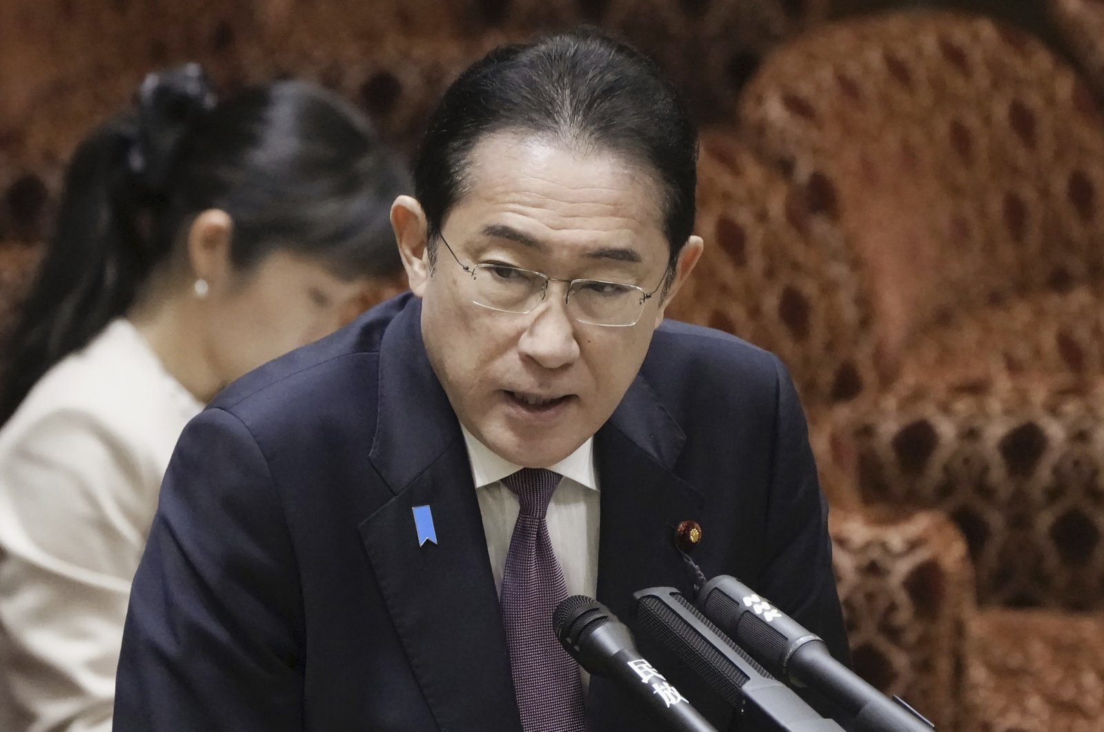 Japanese PM Fumio Kishida speaks during a parliamentary session  in Tokyo, Japan, March 18, 2024. (AP Photo)