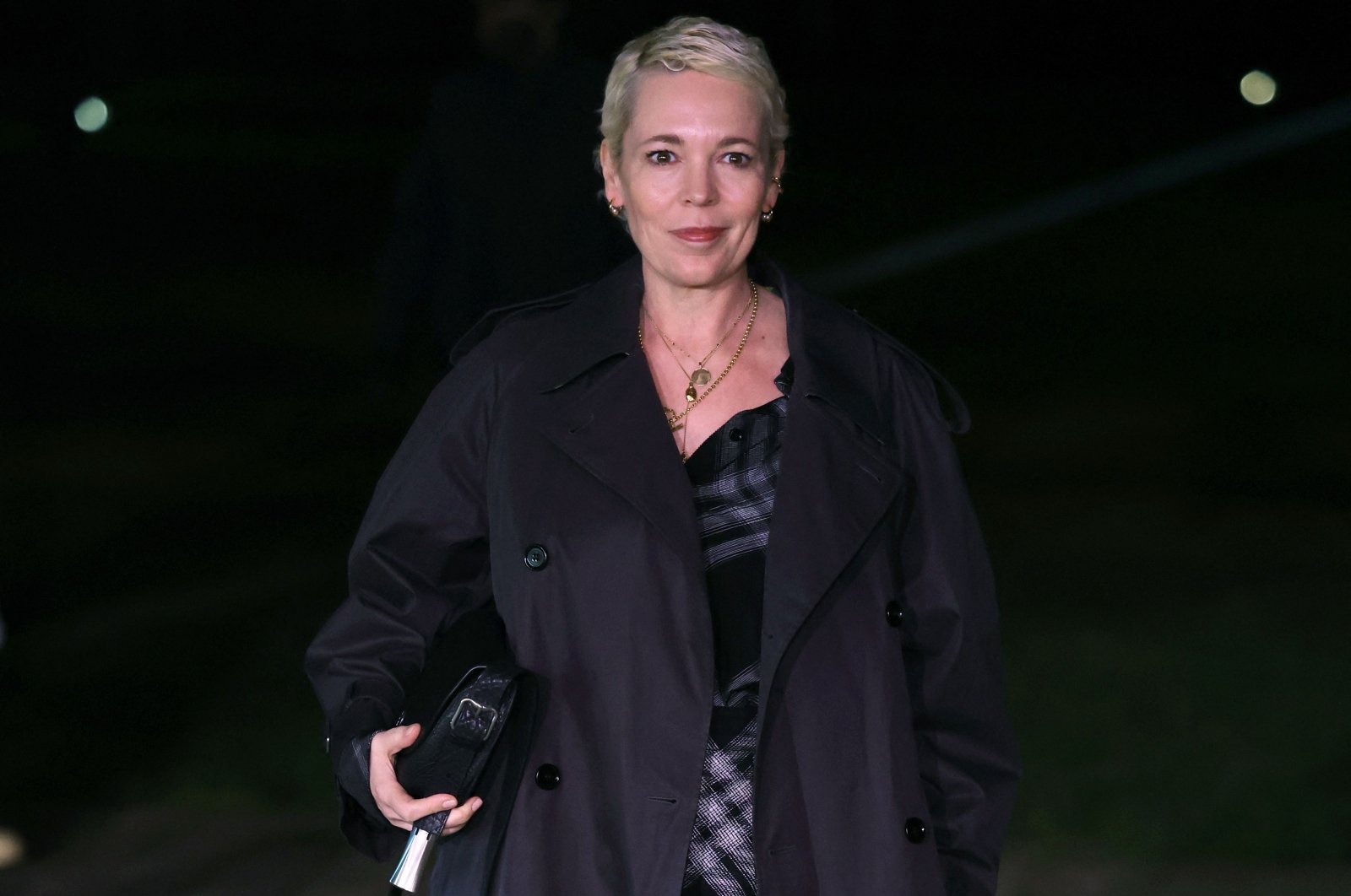 British actor Olivia Coleman arrives to attend the catwalk presentation for British fashion house Burberry&#039;s Autumn/Winter 2024 collection at London Fashion Week in London, U.K., Feb. 19, 2024. (AFP Photo)