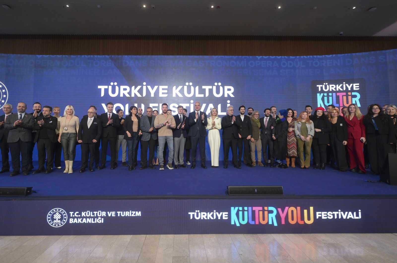 The Minister of Culture and Tourism, Mehmet Ersoy, attended the Tükiye&#039;s Culture Road Festival 2024 announcement meeting with the artists held at the Atatürk Cultural Center (AKM), Istanbul, Türkiye, March 25, 2024. (AA Photo)