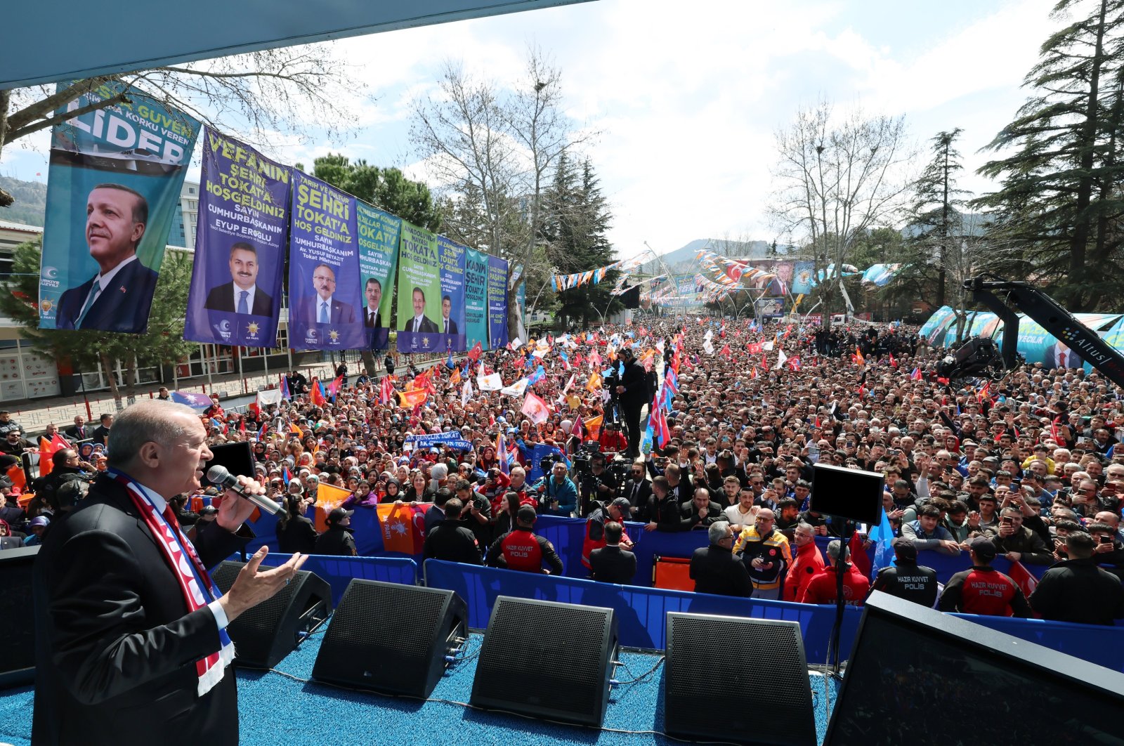 President Recep Tayyip Erdoğan addresses the crowd in Tokat, northern Türkiye, March 25, 2024. (AA Photo)