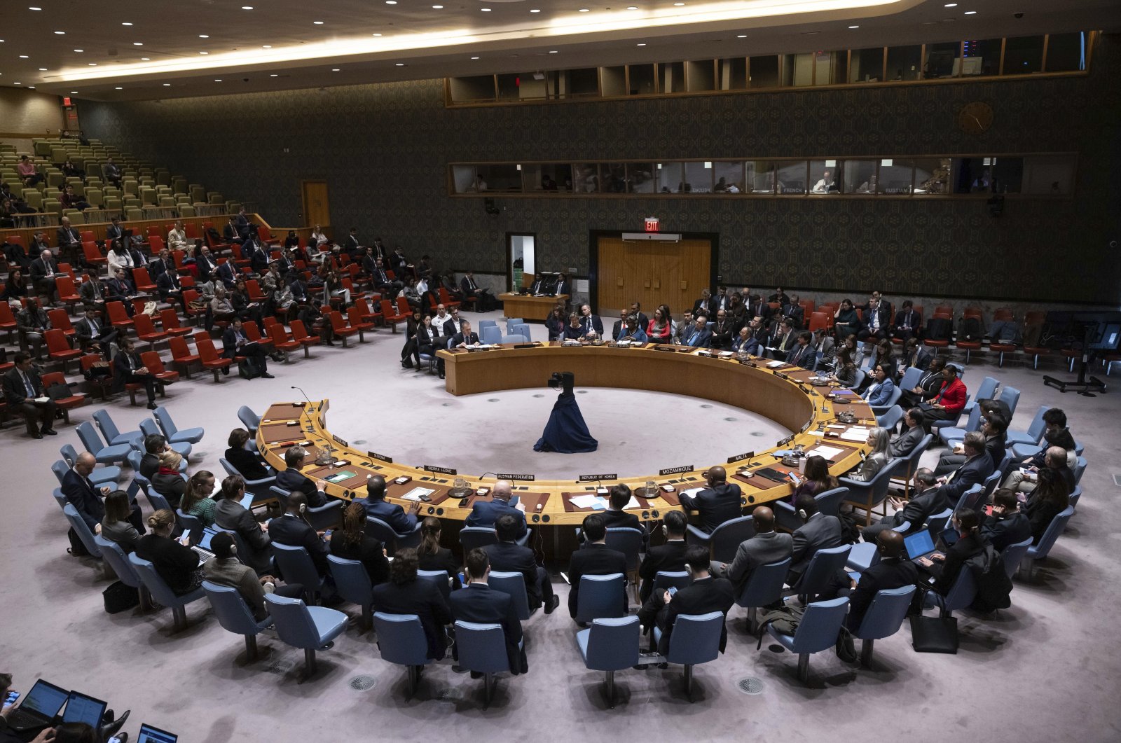 A general view shows a Security Council meeting at United Nations headquarters, Friday, March. 22, 2024. (AP Photo)