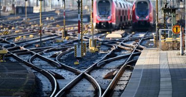 Trains are seen on the tracks at the main railway station as train drivers stage a strike, in Frankfurt am Main, western Germany, Jan. 28, 2024. (AFP Photo)