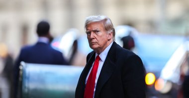 Former U.S. President Donald Trump arrives at 40 Wall Street after his court hearing to determine the date of his trial for allegedly covering up hush money payments linked to extramarital affairs, New York City, U.S., March 25, 2024. (AFP Photo)