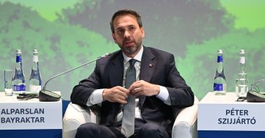 Energy and Natural Resources Minister Alparslan Bayraktar delivers a speech at the international forum ATOMEXPO in Sochi, Russia, March 25, 2024. (AA Photo)