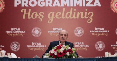 Parliament Speaker Numan Kurtulmuş speaks at an iftar meal with the heads of media organizations, Istanbul, Türkiye, March 25, 2024. (AA Photo)