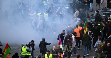 PKK terrorist sympathizers confront riot police, Brussels, Belgium, March 25, 2024. (AA Photo)