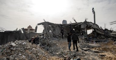 Displaced Palestinians from the Abu Nuqira family inspect their home after an Israeli airstrike, Rafah refugee camp, southern Gaza Strip, Palestine, March 26, 2024. (EPA Photo)
