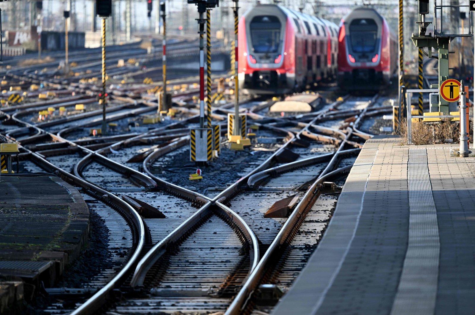 Trains are seen on the tracks at the main railway station as train drivers stage a strike, in Frankfurt am Main, western Germany, Jan. 28, 2024. (AFP Photo)