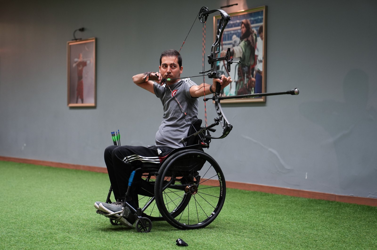 Turkish para-archer Yiğit Caner Aydın trains for the 2024 Paris Paralympics, Istanbul, Türkiye, March 14, 2024. (AA Photo)