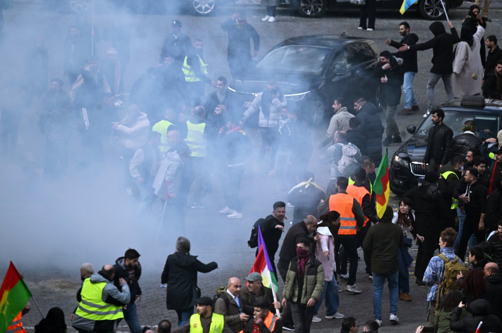 PKK terrorist sympathizers confront riot police, Brussels, Belgium, March 25, 2024. (AA Photo)