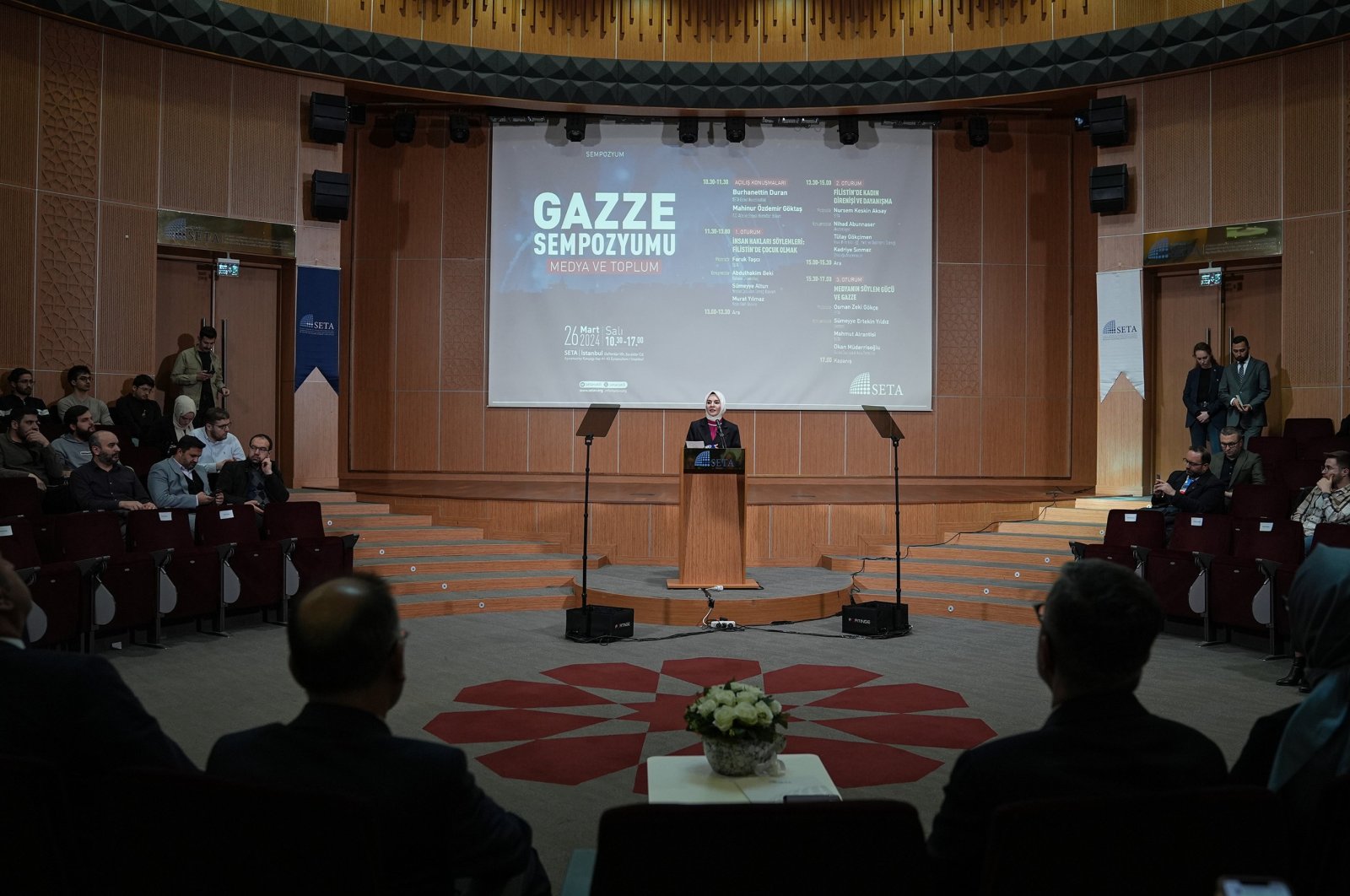 Family and Social Services Minister Mahinur Özdemir Göktaş speaks at the symposium in Istanbul, Türkiye, March 26, 2024. (AA Photo)