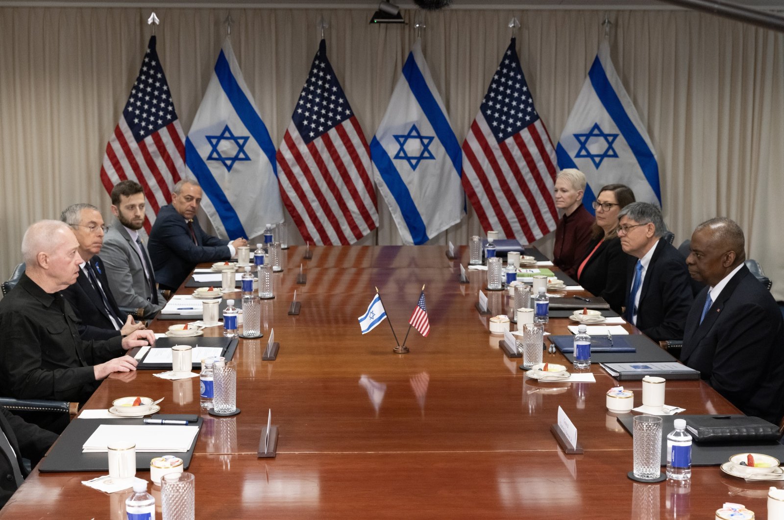 U.S. Secretary of Defense Lloyd Austin and Israeli Defense Minister Yoav Gallant participate in a meeting at the Pentagon in Arlington, Virginia, U.S. March 26, 2024. (EPA Photo)