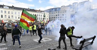 Pro-PKK terrorist sympathizers riot as police intervene, Brussels, Belgium, March 25, 2024. (AFP Photo)