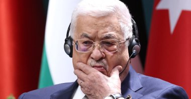 Palestinian leader Mahmud Abbas gestures during a meeting in Ankara, Türkiye, March 5, 2024. (AFP Photo)