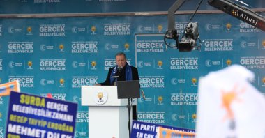 President Recep Tayyip Erdoğan addresses a rally, Diyarbakır, southeastern Türkiye, March 27, 2024. (İHA Photo)