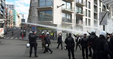 Belgian police intervene after provocation by PKK terrorists in Brussels. (AA Photo)