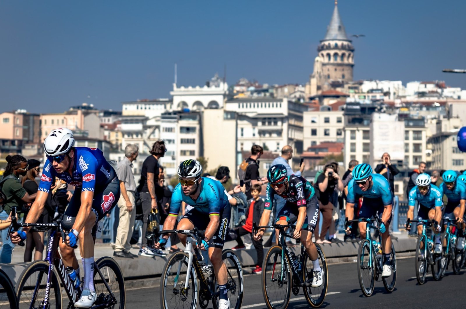 Cyclists in action during the 58th Presidential Cycling Tour of Türkiye, Istanbul, Türkiye, Oct. 15, 2023. (IHA Photo)
