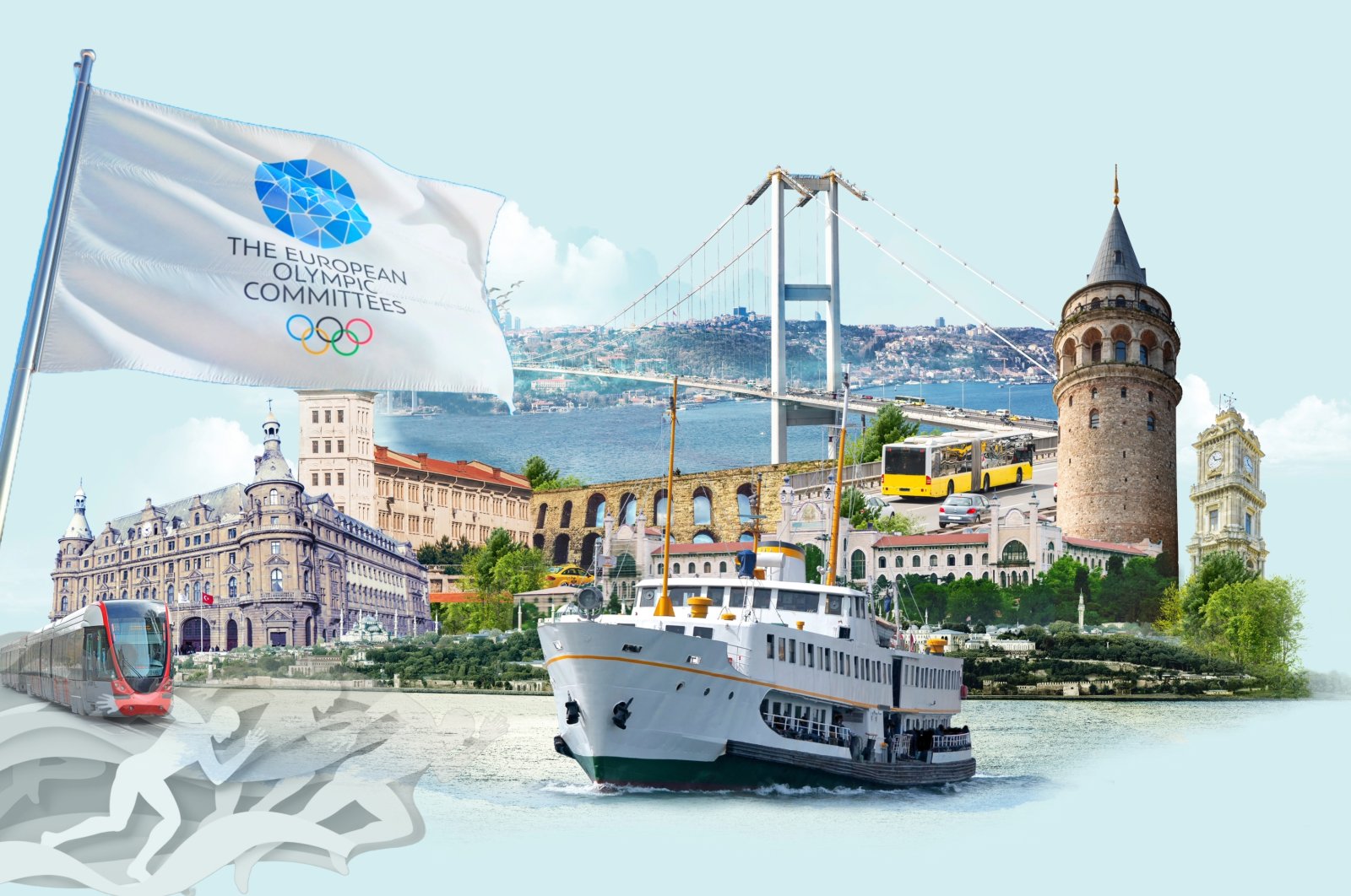 The illustration shows Türkiye&#039;s city of Istanbul and the European Olympic Committees (EOC). (Illustration by Kelvin Ndunga)