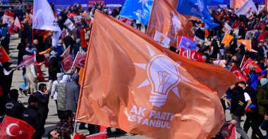 Supporters of the Justice and Development Party (AK Party) hold the party's flags as they attend an election campaign rally ahead of the March 31 municipal elections, Istanbul, Türkiye, March 24, 2024. (AFP Photo)