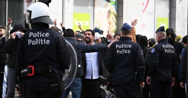 Pro-PKK terrorist sympathizers riot as police intervene, Brussels, Belgium, March 25, 2024. (AA Photo)