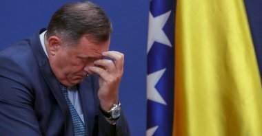 Bosnian Serb leader Milorad Dodik attends a joint news conference after their trilateral meeting with Türkiye’s President Recep Tayyip Erdoğan, Serbian President Aleksandar Vucic and members of Bosnia's tripartite presidency, Muslim member Sefik Dzaferovic and Croat member Zeljko Komsic, in Belgrade, Serbia, Oct. 8, 2019. (AP File Photo)