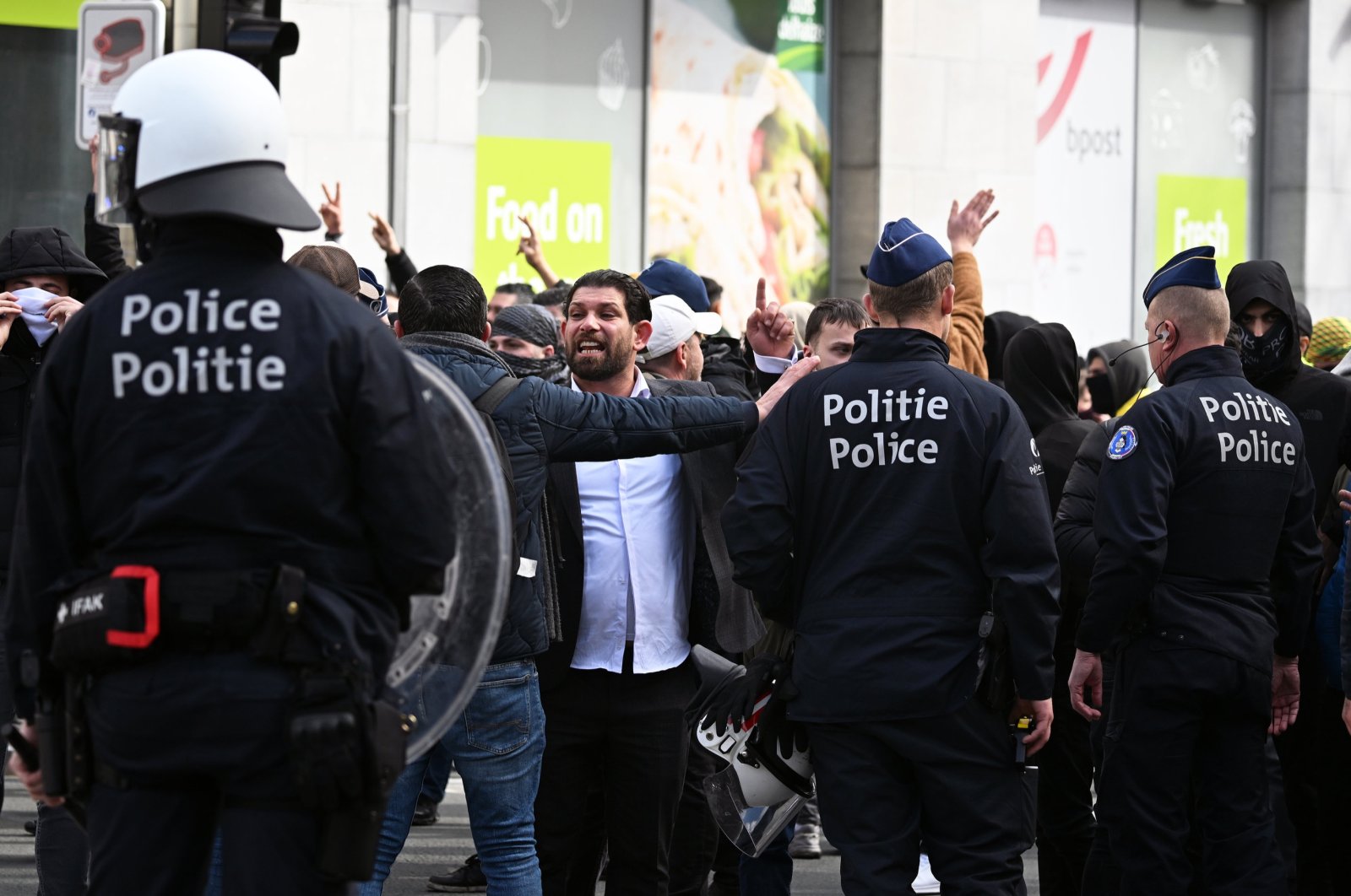 Pro-PKK terrorist sympathizers riot as police intervene, Brussels, Belgium, March 25, 2024. (AA Photo)