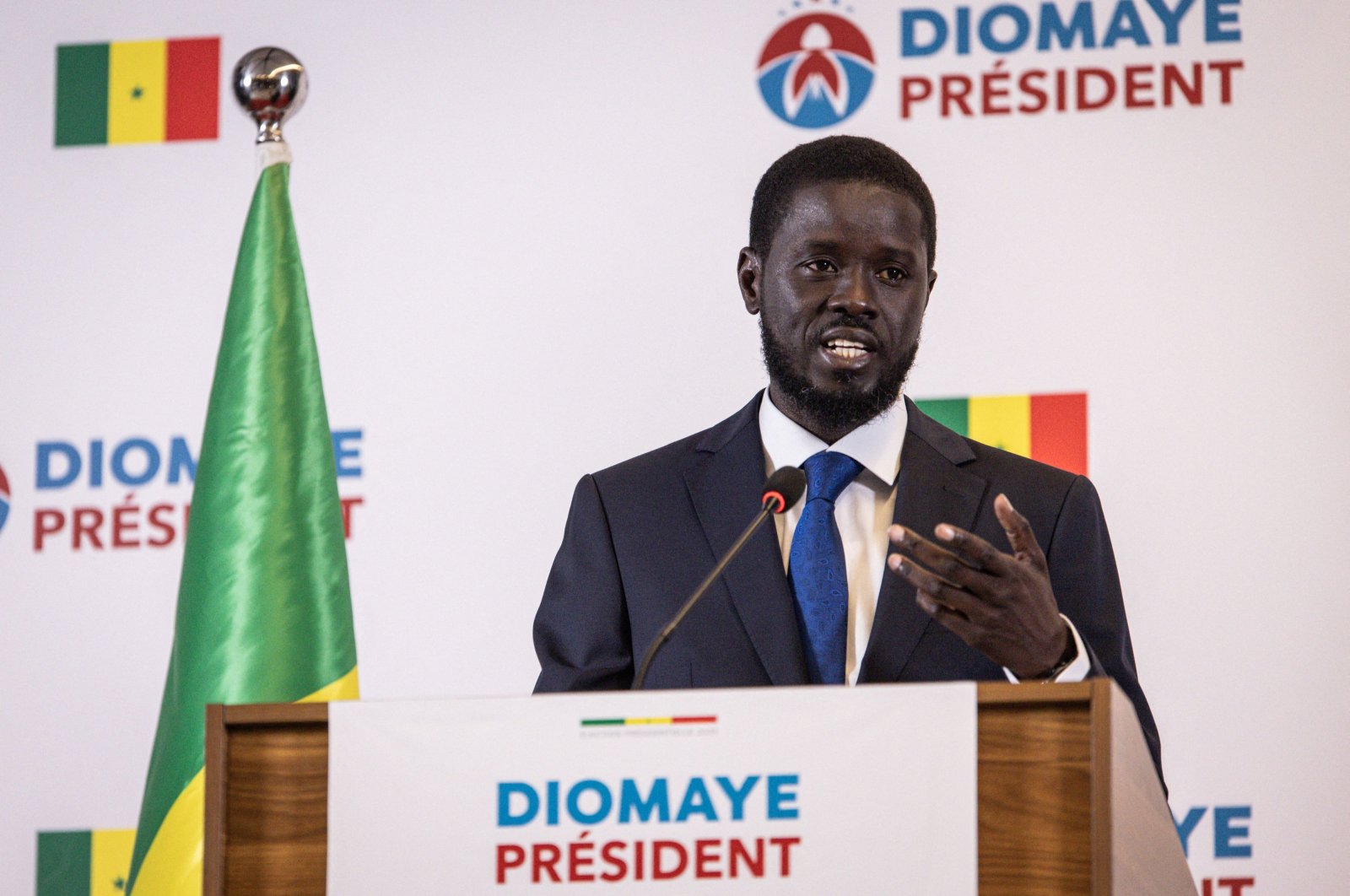 Senegalese opposition presidential candidate Bassirou Diomaye Faye addresses the media in Dakar, Senegal, March 25, 2024. (AFP Photo)