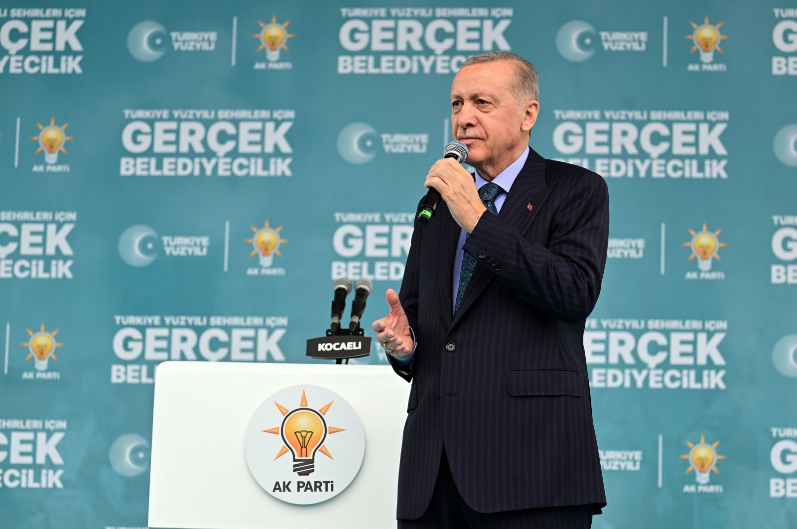 President Recep Tayyip Erdoğan speaks at AK Party election rally in Kocaeli, March 28, 2024. (AA Photo)