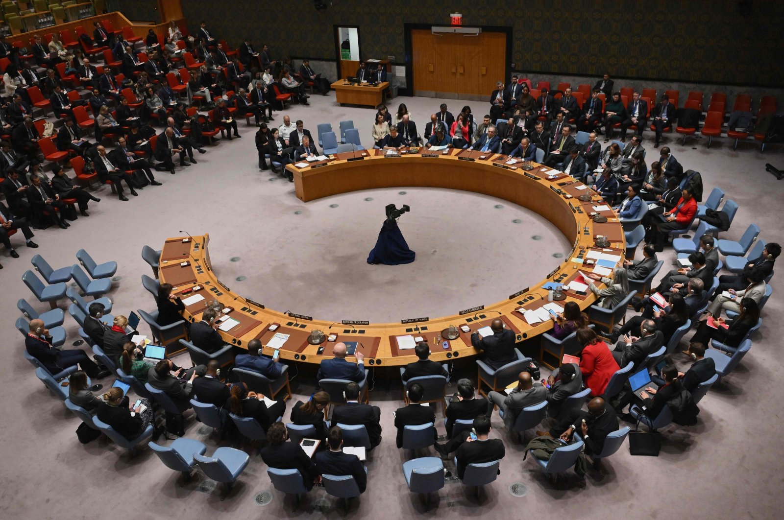 The U.N. Security Council meets on a motion for a Gaza cease-fire and hostage deal vote at U.N. headquarters in New York, on March 22, 2024. (AFP File Photo)