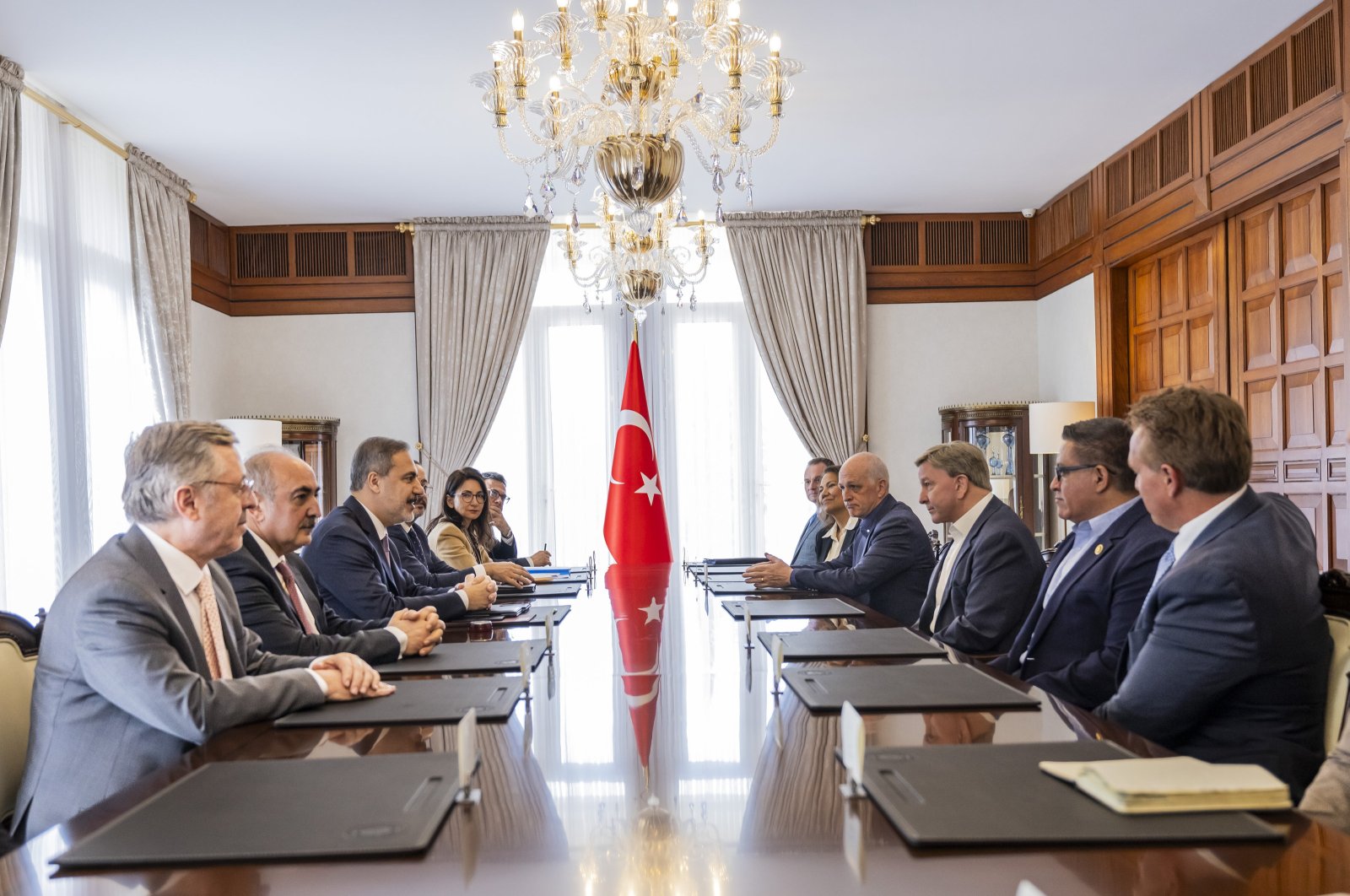 Foreign Minister Hakan Fidan and the U.S. delegation hold a meeting in Ankara, March 28, 2024. (AA Photo)