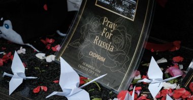 Origami cranes are seen during a memorial service at the Russian Embassy in Jakarta, a week after a deadly attack on a Moscow concert hall, Jakarta, Indonesia, March 29, 2024. (AFP Photo)