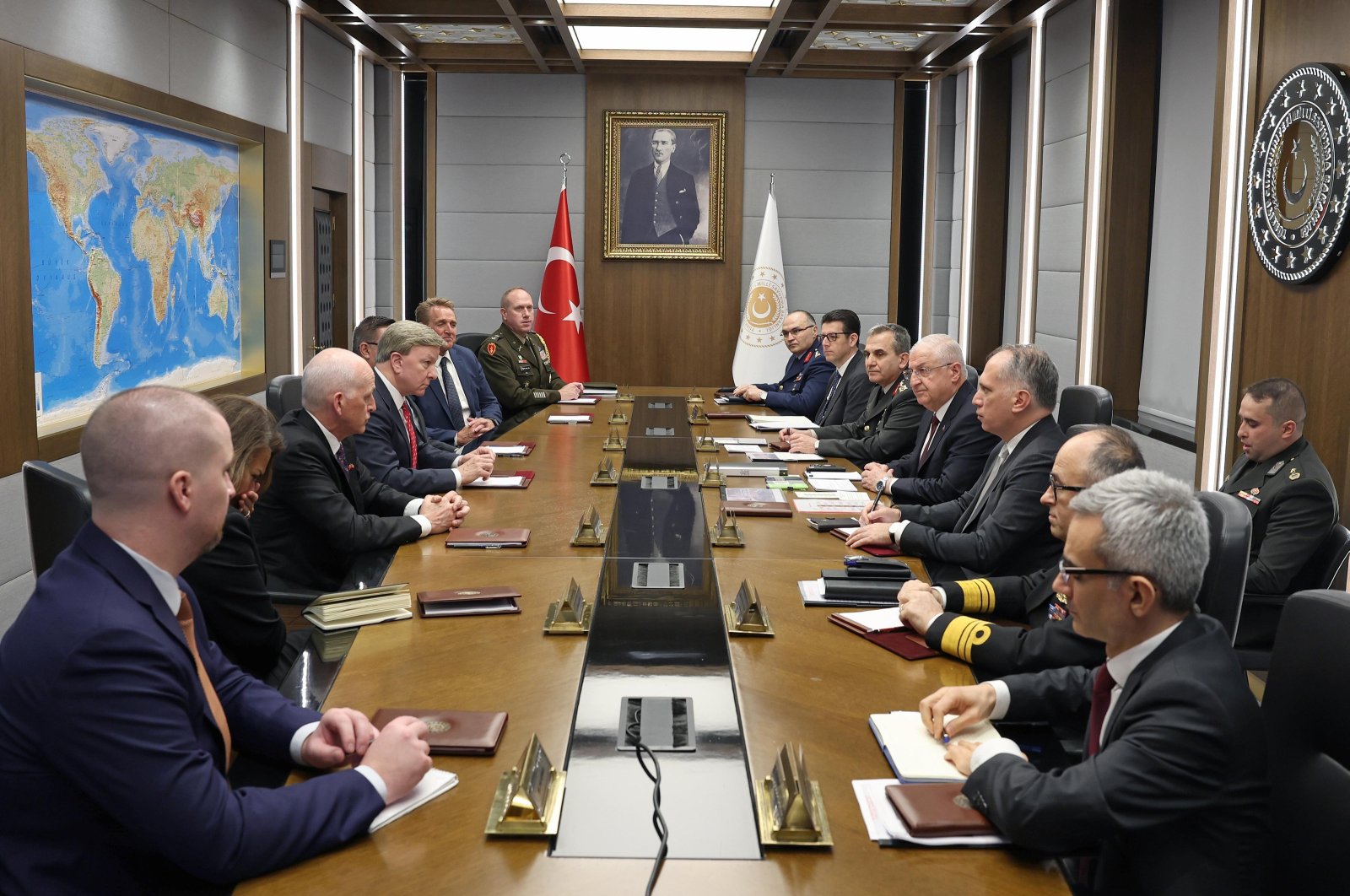 Defense Minister Yaşar Güler and the U.S. delegation hold a meeting in Ankara, Türkiye, March 28, 2024. (AA Photo)