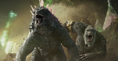 This image released by Warner Bros. Pictures shows Godzilla (L) and Kong in a scene from &quot;Godzilla x Kong: The New Empire.&quot; (AP Photo)