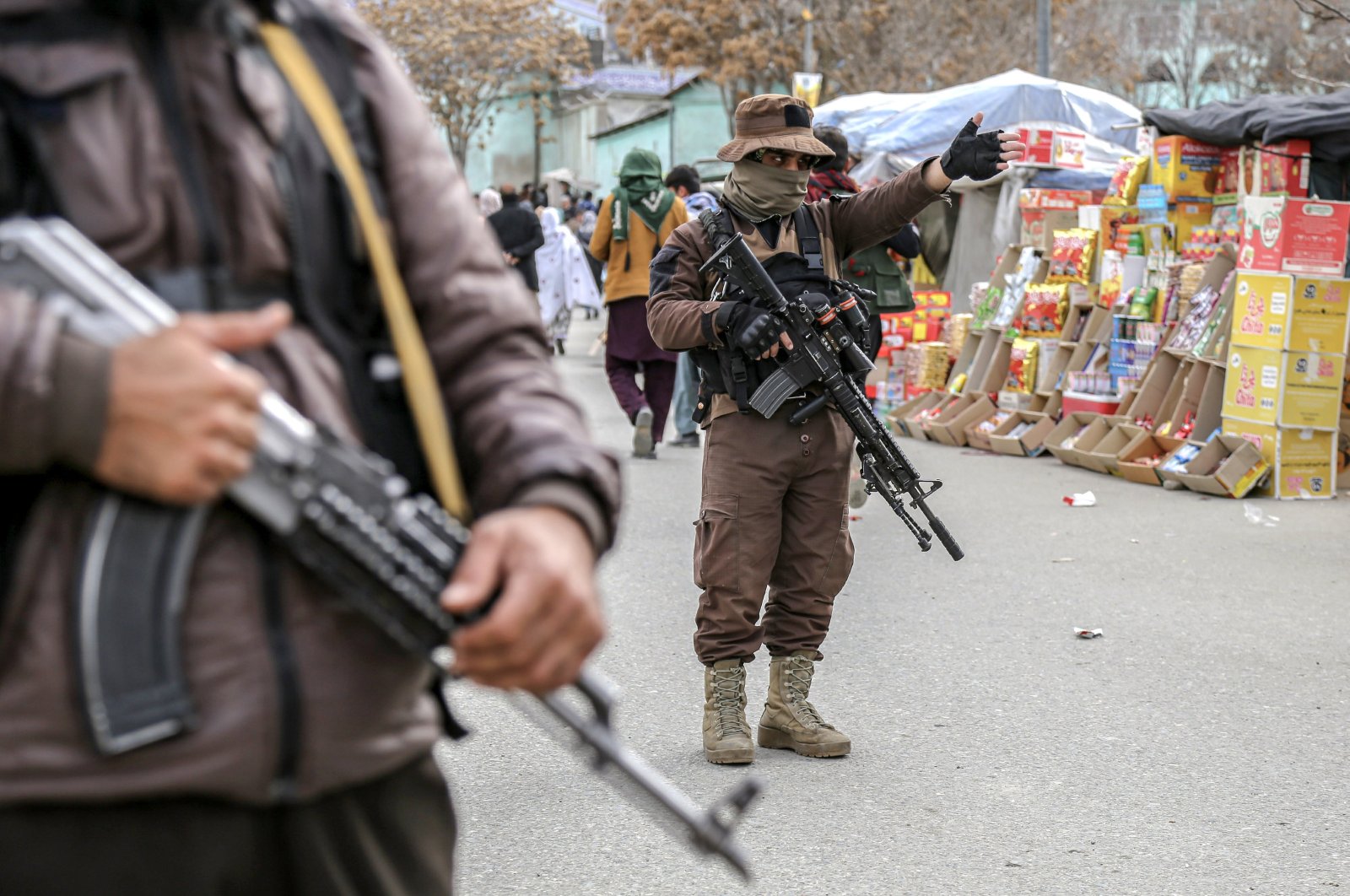 Taliban security members stand guard in a street in Kabul, Afghanistan, March 20, 2024. (EPA Photo)