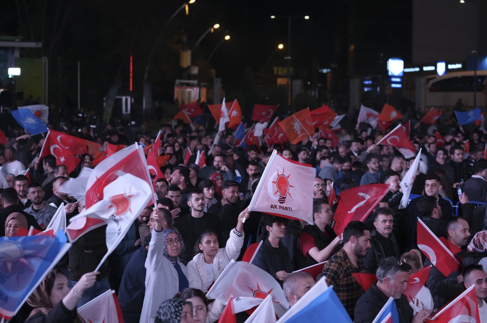 Justice and Development Party (AK Party) supporters cheer as President Recep Tayyip Erdoğan speaks in the capital Ankara, Türkiye, April 1, 2024. (AA Photo)