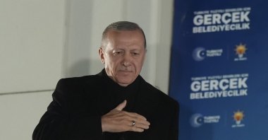 President Recep Tayyip Erdoğan, leader of the Justice and Development (AK Party), delivers a speech after the local elections, at AK Party headquarters, Ankara, Türkiye, April 1, 2024. (AA Photo)