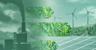 An illustration depicting the energy transition from fossil fuel to green energy. (Shutterstock Photo)