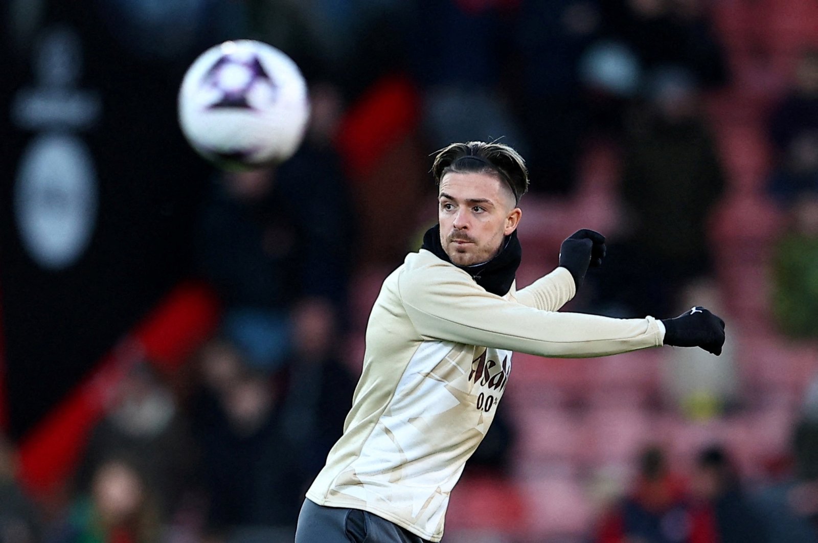 Manchester City&#039;s Jack Grealish during the warm up before the Bournemouth match at the Vitality Stadium, Bournemouth, U.K., Feb. 24, 2024. (Reuters Photo)