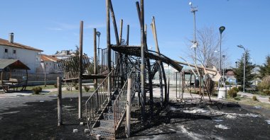 The charred remains of a playground set on fire by Green Left Party (YSP) rioters, Van, eastern Türkiye, April 3, 2024. (AA Photo)