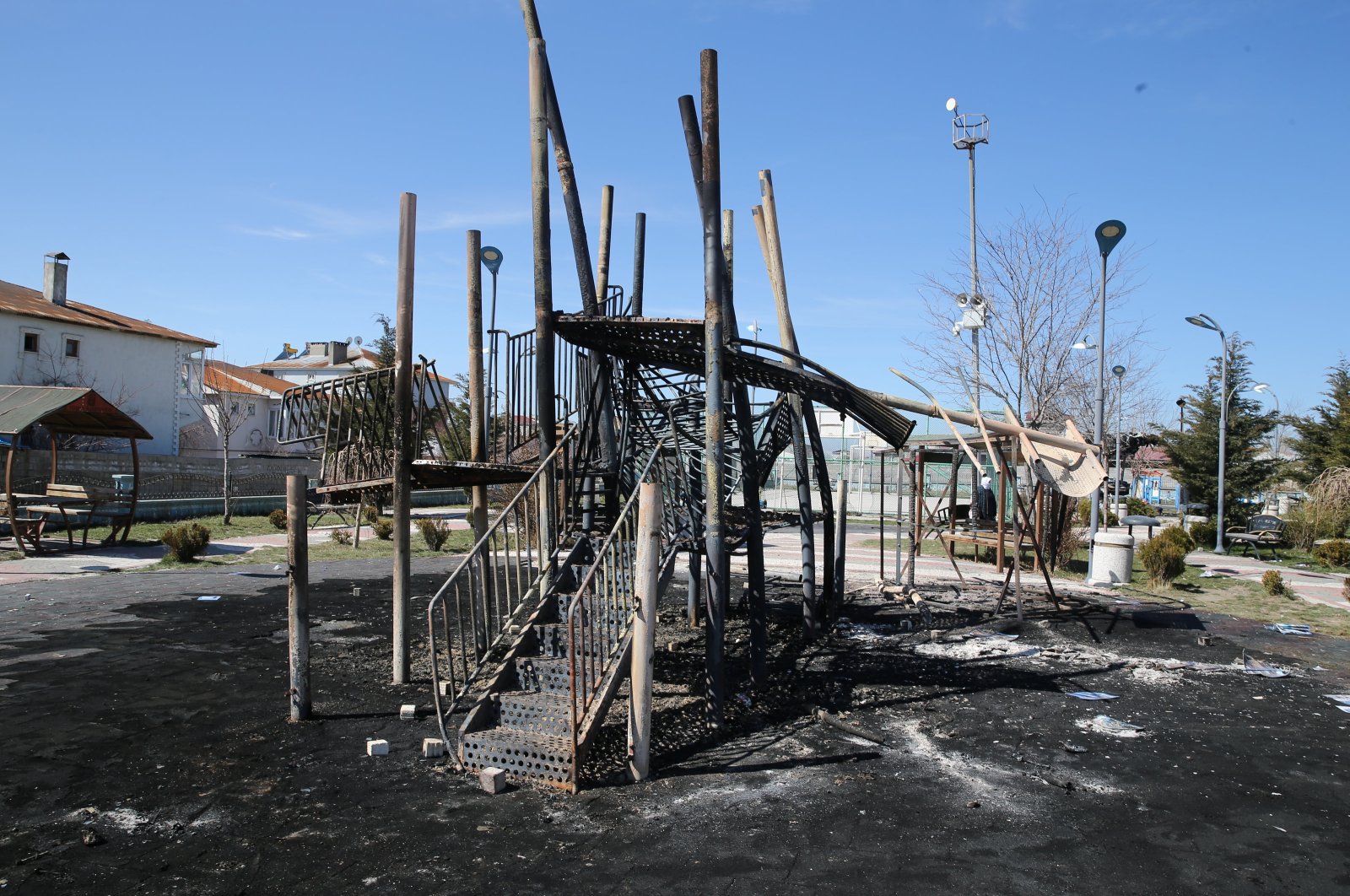 The charred remains of a playground set on fire by Green Left Party (YSP) rioters, Van, eastern Türkiye, April 3, 2024. (AA Photo)