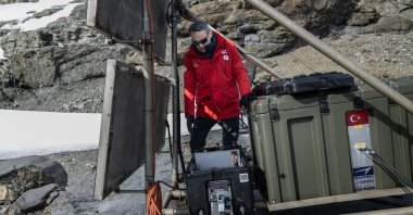 Researcher Hüseyin Ayhan Yavaşoğlu conducts research on Horseshoe Island, Antarctica, Feb. 11, 2024. (AA Photo)