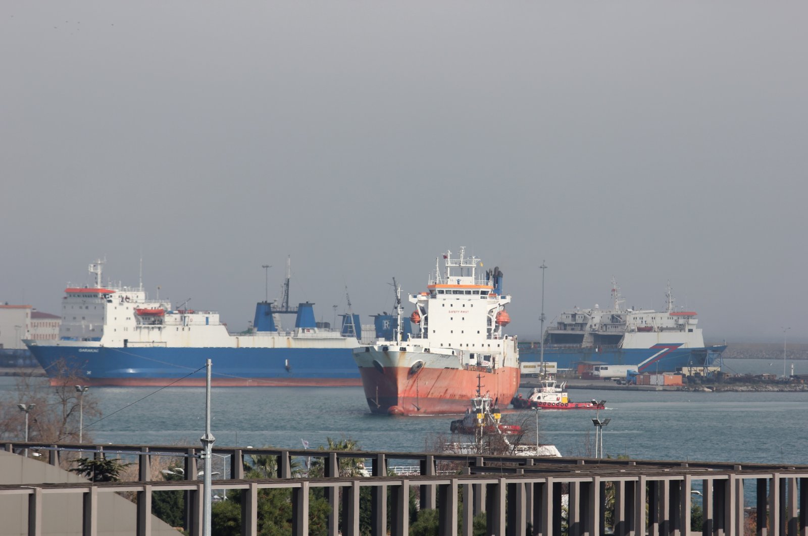 Cargo ships are photographed in northen Samsun province, Türkiye, March 30, 2024. (IHA Photo)
