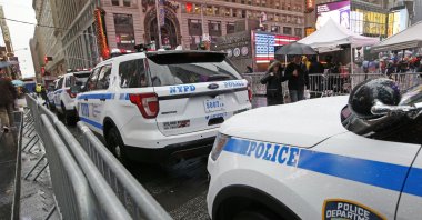 A line of police cars are parked along a street in Times Square, New York, Thursday, Dec. 29, 2016. (AP File Photo)
