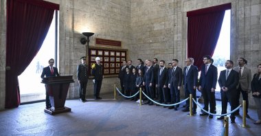 Anadolu Agency (AA) President and CEO Serdar Karagöz delivers a speech on the founding anniversary of the news agency, Ankara, Türkiye, April 6, 2024. (AA Photo)
