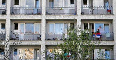The balconies of a dormitory in Belgrade, Serbia, April 4, 2024. (AFP Photo)