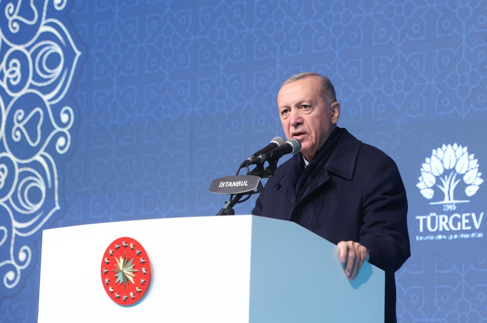 President Recep Tayyip Erdoğan speaks at an iftar dinner in Istanbul, April 5, 2024. (IHA Photo)