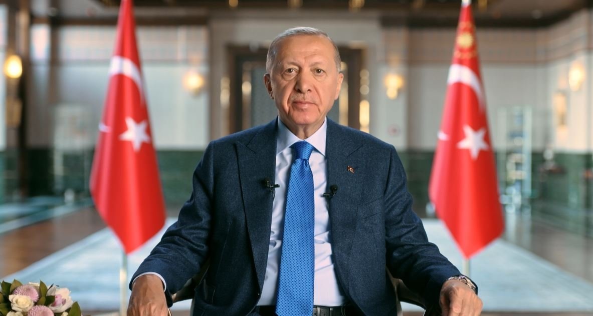 President Recep Tayyip Erdoğan delivers a video message for Eid al-Fitr, Ankara, Türkiye, April 9, 2024. (DHA Photo)
