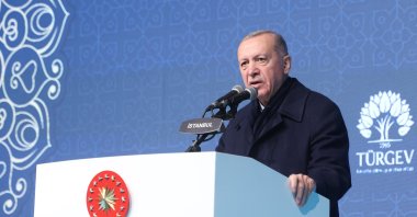 President Recep Tayyip Erdoğan speaks at an iftar dinner in Istanbul, Türkiye, April 4, 2024. (DHA Phot)