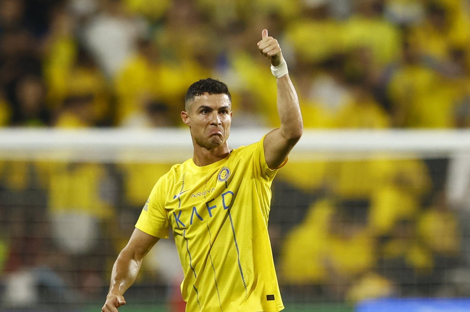Al Nassr&#039;s Cristiano Ronaldo reacts as he walks off after being shown a red card during the Saudi Super Cup semifinal match against Al Hilal, Abu Dhabi, UAE, April 9, 2024. (Reuters Photo)