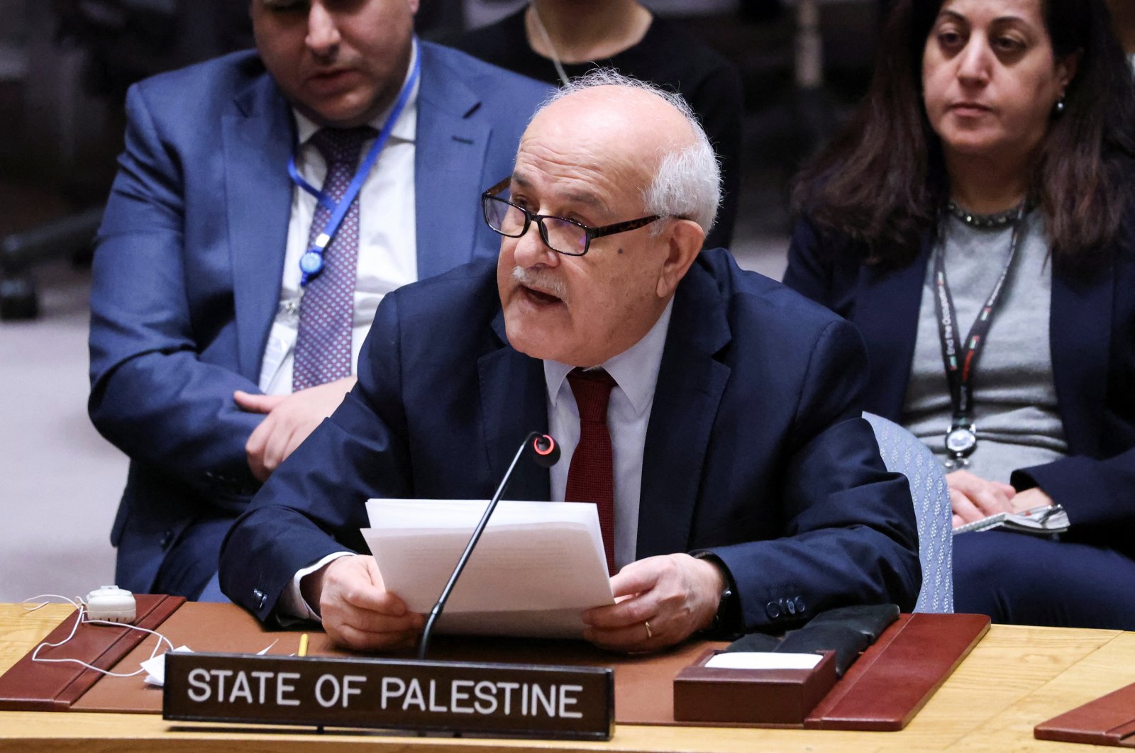 Palestinian Ambassador to the United Nations Riyad Mansour addresses the Security Council on the day of a vote on a Gaza resolution that demands an immediate cease-fire for the month of Ramadan, at U.N. headquarters, New York City, U.S., March 25, 2024. (Reuters Photo)